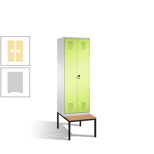 Doppel-Spind, Garderobenschrank, Buche Sitzbank untergebaut, 2 Abteile a 300 mm, Korpus anthrazitgrau, Tür anthrazitgrau, 2.090 x 600 x 815 mm (HxBxT)