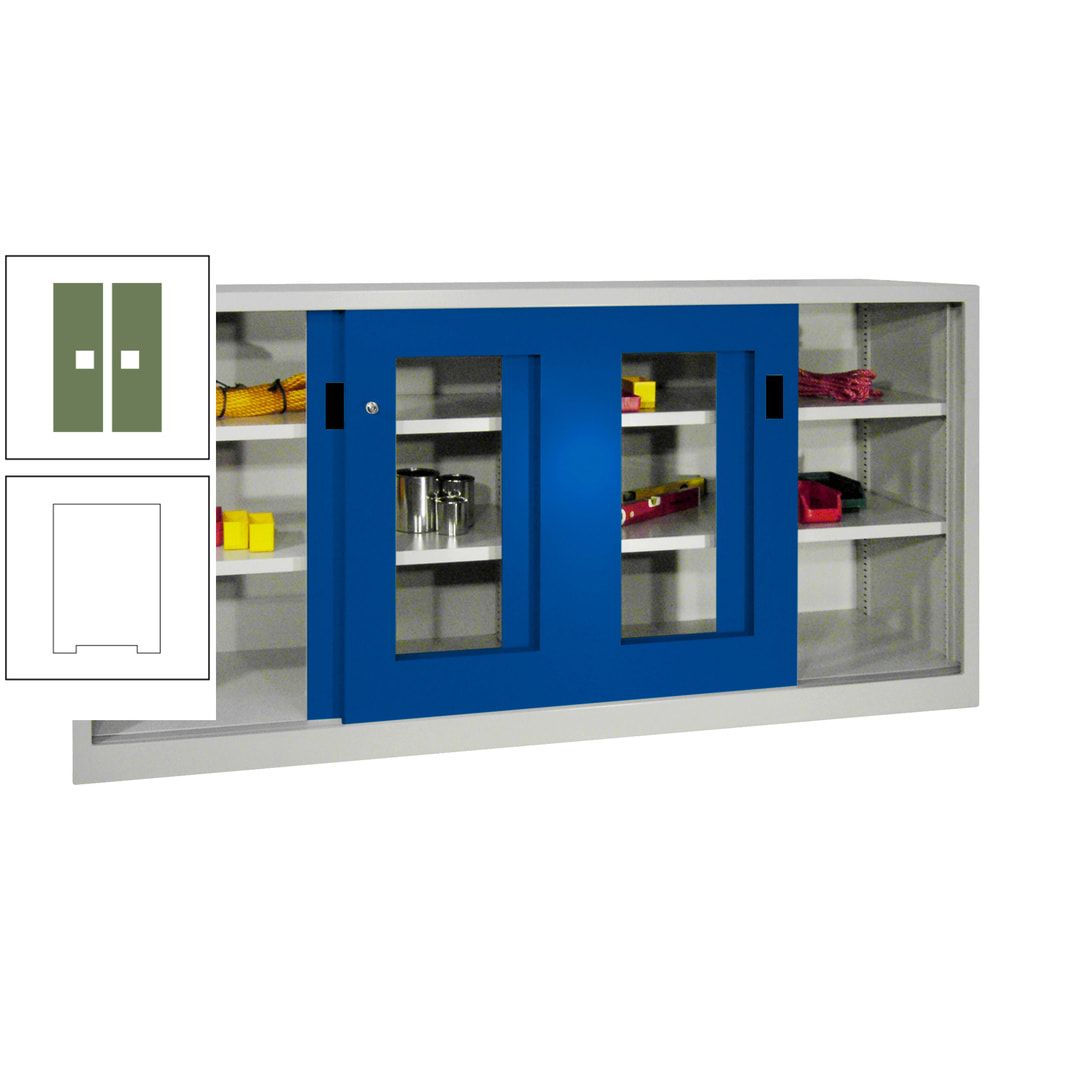 Schiebetürenschrank - Sichtfenstertüren - 1.000x2.000x400 mm (HxBxT) - 4 Böden, gepulvert - Zylinderschloss - anthrazitgrau
