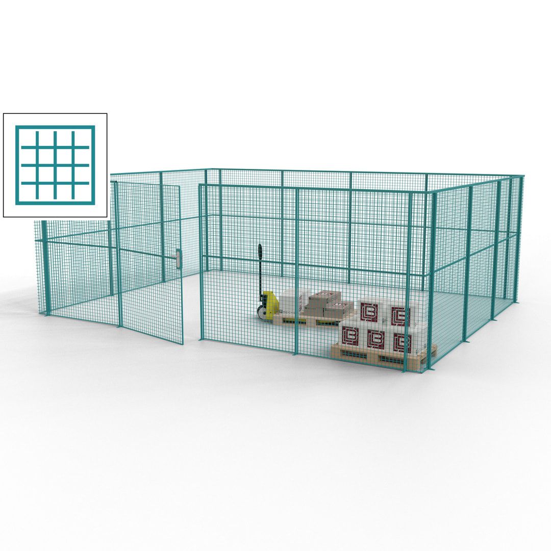 Maschinen Schutzgitter - Hallentrennwand - Sicherheitszaun - Tür - 21 m - 2.200 x 6.400 x 4.900 mm (HxBxT) - enzianblau