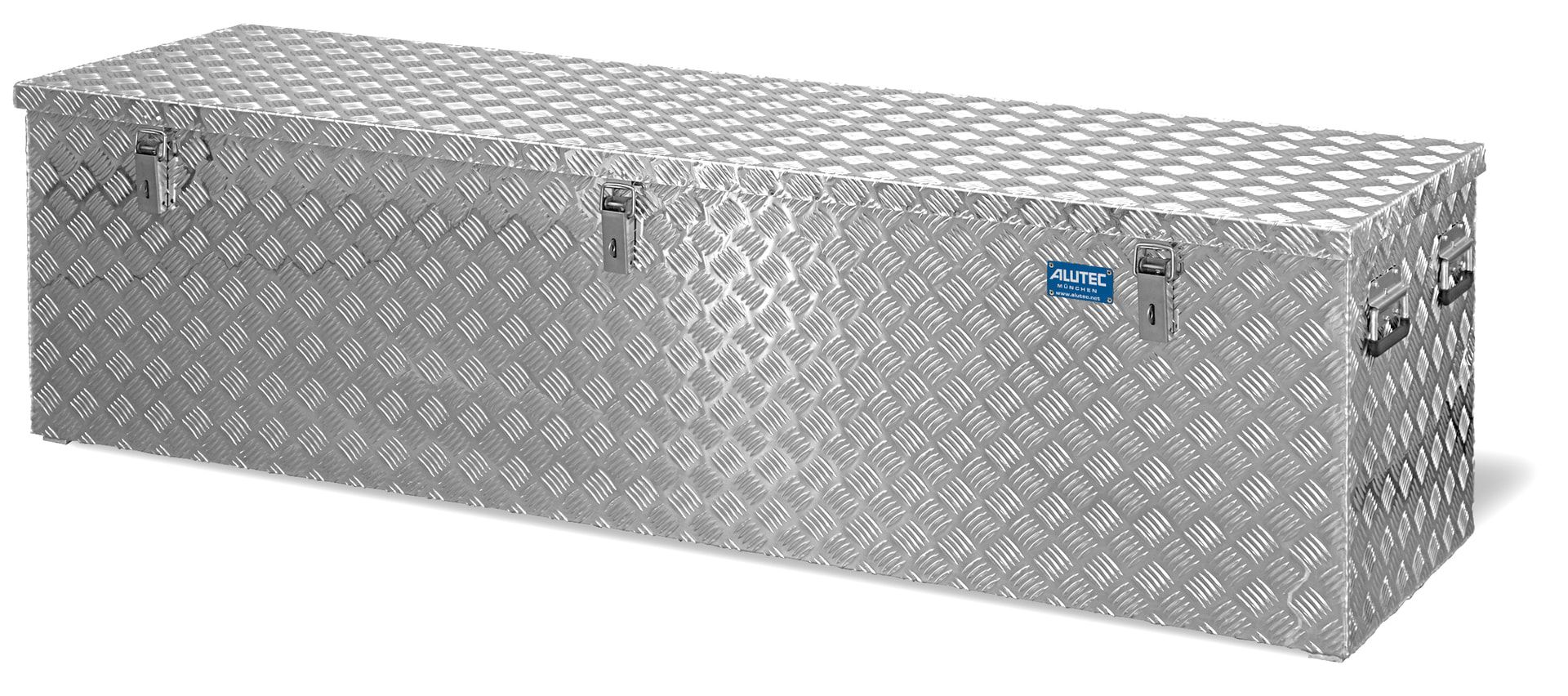 Riffelblech Aluminiumbox - Transportbehälter - Deckel Gasdruckdämpfer - Griffe und Verschlüsse aus Edelstahl - 250 l Vol. - 520 x 1.022 x 525 mm