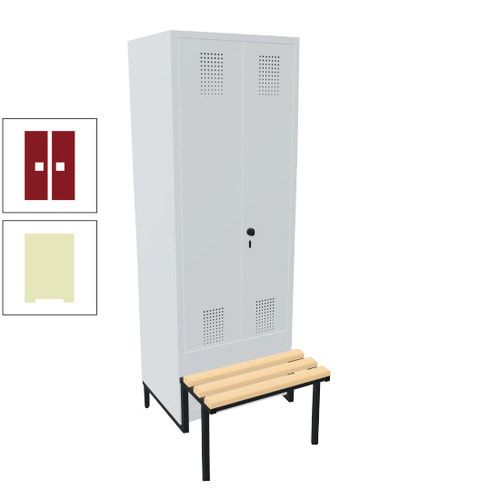 Doppel-Spind, Garderobenschrank, Buche Sitzbank integriert, 2 Abteile a 400 mm, Korpus anthrazitgrau, Tür anthrazitgrau, 1.850 x 800 x 815 mm (HxBxT)