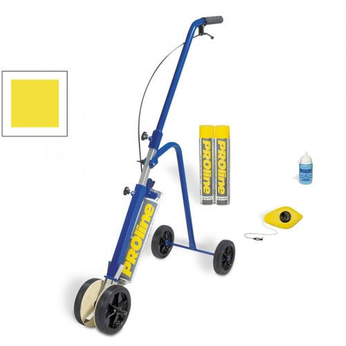 Bodenmarkiergerät Set mit 2 Farbkartuschen Markierfarbe gelb, Schlagschnur und Kreide, Linienmarkierer, 50-75 mm Markierwagen für Straßenmarkierungen
