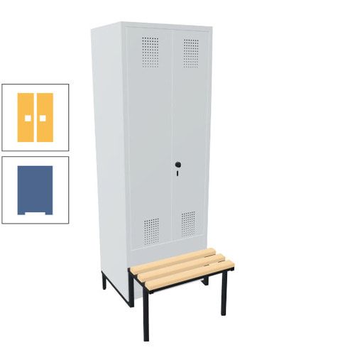 Doppel-Spind, Garderobenschrank, Buche Sitzbank integriert, 2 Abteile a 400 mm, Korpus anthrazitgrau, Tür anthrazitgrau, 1.850 x 800 x 815 mm (HxBxT)
