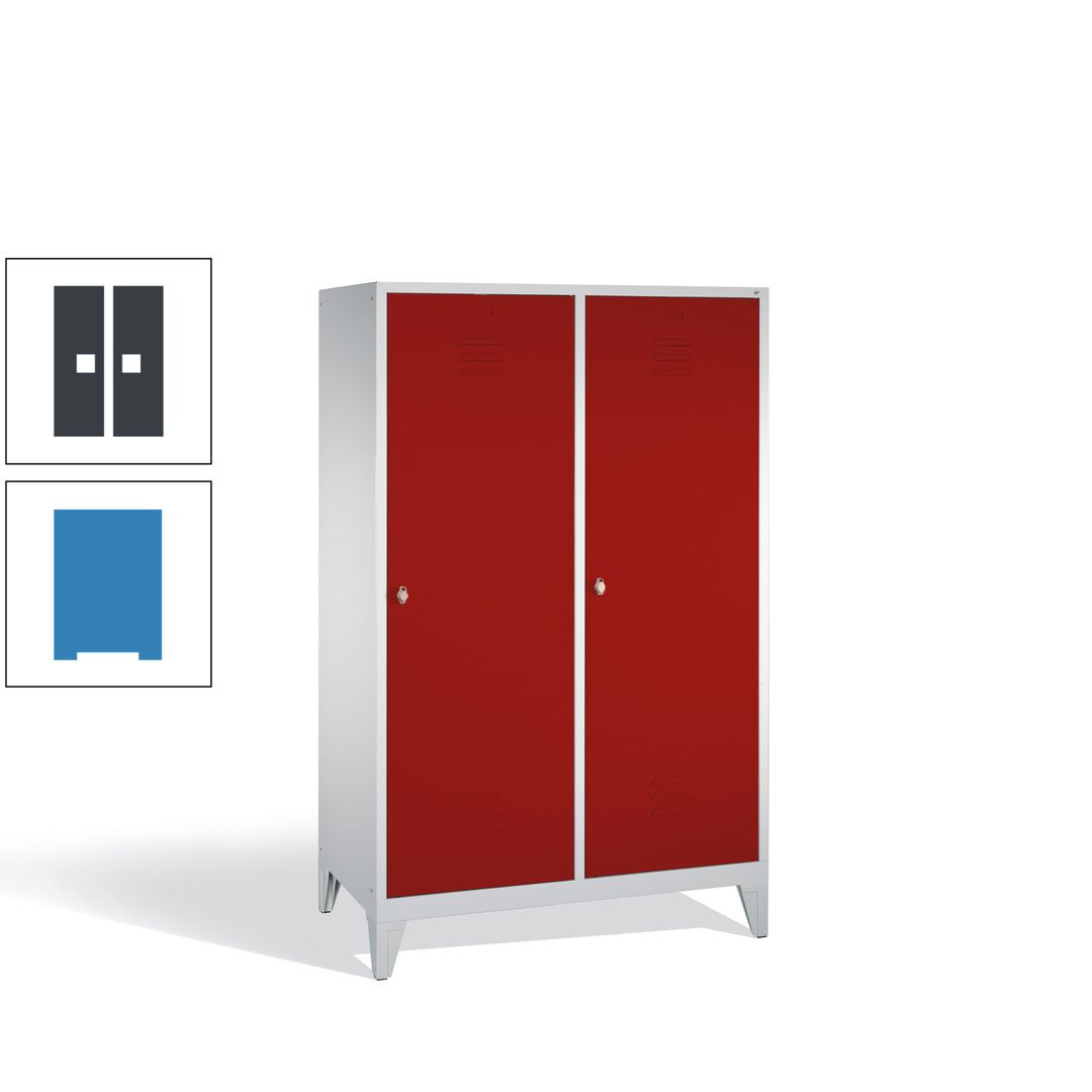 Doppel-Spind mit 2 Großtüren, Garderobenschrank mit Füßen, 4 Abteile a 300 mm, Korpus anthrazitgrau, Tür anthrazitgrau, 1.850 x 1.190 x 500 mm (HxBxT)