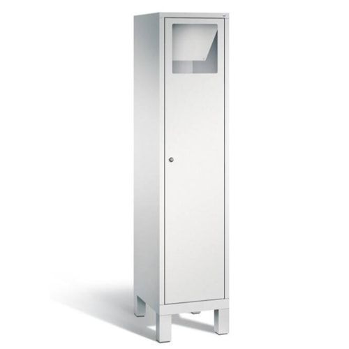 Wäschesammelschrank, Wäscheschrank, Stahlschrank, mit Füßen, Pendelklappe, Korpus Pastellgelb, Tür anthrazitgrau, 1.850 x 420 x 500 mm (HxBxT)