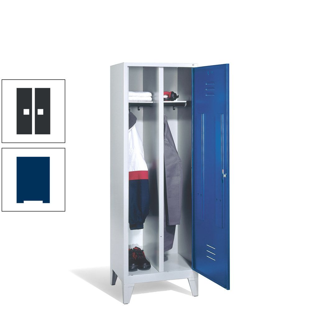 Doppel-Spind mit Großtür, Garderobenschrank mit Füßen, 2 Abteile a 300 mm, Korpus anthrazitgrau, Tür anthrazitgrau, 1.850 x 610 x 500 mm (HxBxT)