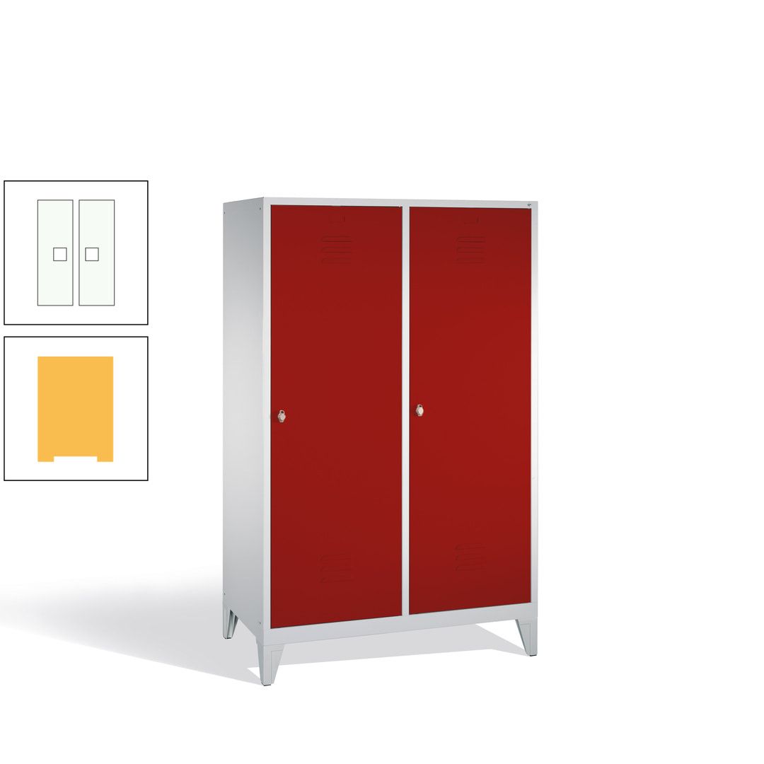 Doppel-Spind mit 2 Großtüren, Garderobenschrank mit Füßen, 4 Abteile a 300 mm, Korpus anthrazitgrau, Tür anthrazitgrau, 1.850 x 1.190 x 500 mm (HxBxT)