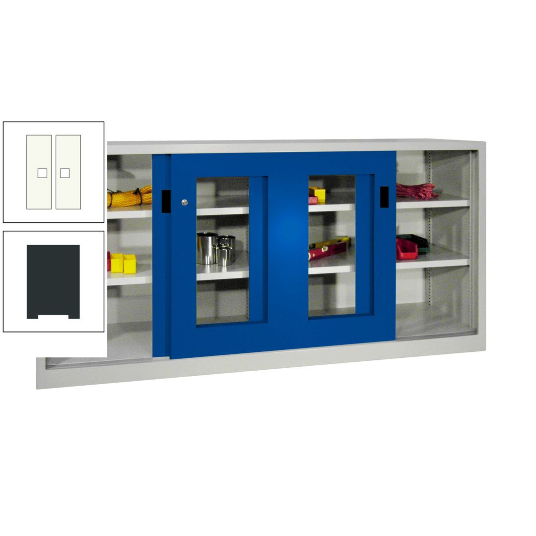 Schiebetürenschrank - Sichtfenstertüren - 1.000x2.000x400 mm (HxBxT) - 4 Böden, gepulvert - Zylinderschloss - anthrazitgrau