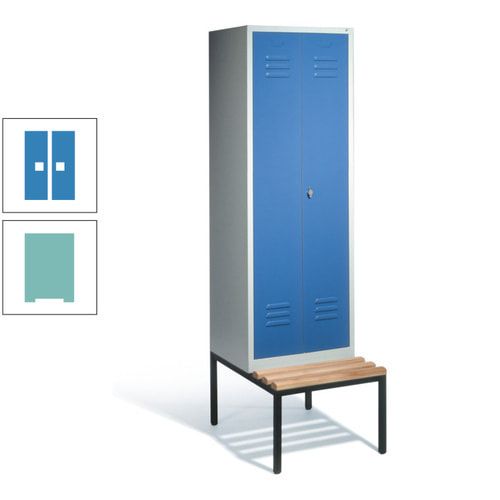 Doppel-Spindschrank, Buche Sitzbank untergebaut, 2 Abteile a 300 mm, Korpus lichtgrau, Tür anthrazitgrau, 2.090 x 610 x 815 mm (HxBxT)