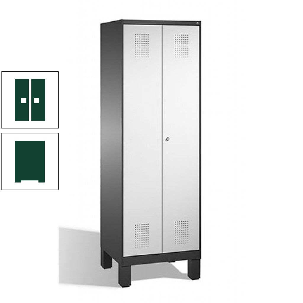 Doppel-Spind, Doppeltüren, Garderobenschrank mit Füßen, 2 Abteile a 300 mm, Korpus anthrazitgrau, Tür anthrazitgrau, 1.850 x 600 x 500 mm (HxBxT)