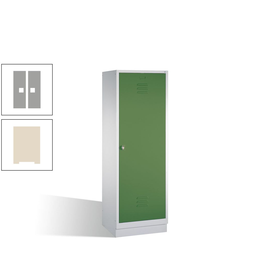 Doppel-Spind mit Großtür, Garderobenschrank mit Sockel, 2 Abteile a 300 mm, Korpus anthrazitgrau, Tür anthrazitgrau, 1.800 x 610 x 500 mm (HxBxT)