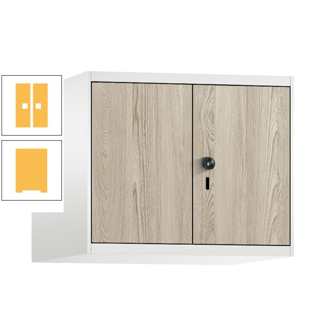Aufsatzschrank, Schrankaufsatz, Türen paarweise, 2 Fächer a 300 mm, Farbe Pastellgelb, Tür anthrazitgrau , 500 x 600 x 500 mm (HxBxT)