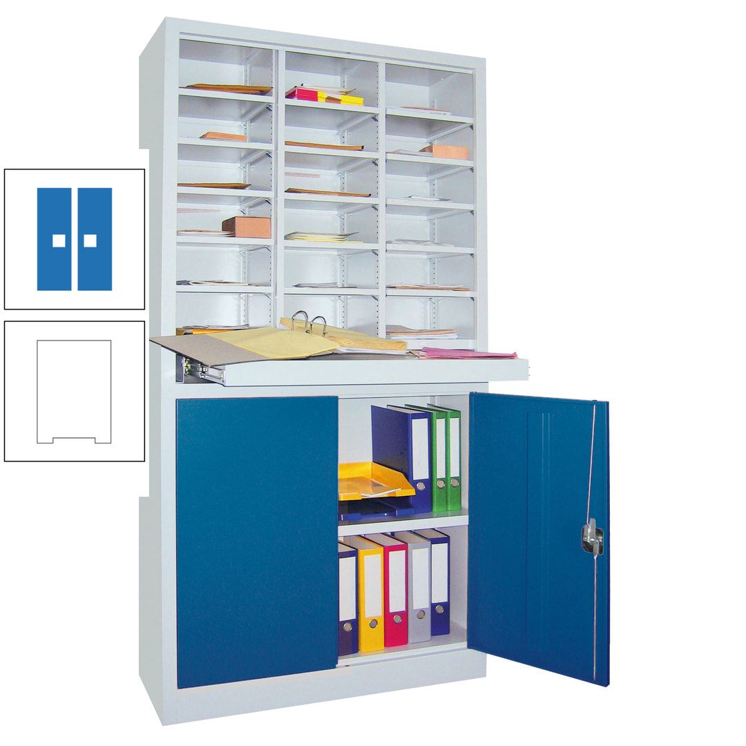 Aktenschrank - Büroschrank mit Sortierstation - 18 Fächer Ordnungsregal - Ausziehboden - 1.950 x 1.000 x 400 mm (HxBxT) - anthrazitgrau