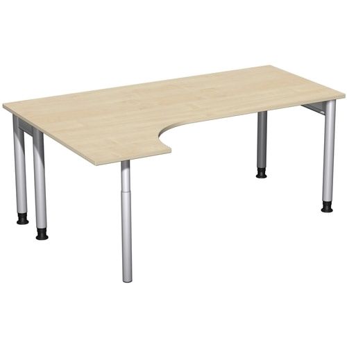 Eckschreibtisch, Ecke links, Füße einseitig verkürzt, 4-Fuß Pro, höhenverstellbar, 680-800 x 1.600 x 1.200 mm (HxBxT), Dekor Ahorn