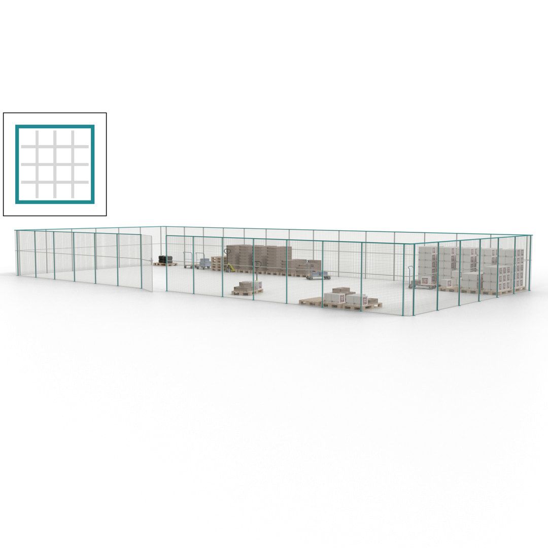 Maschinen Schutzgitter - Hallentrennwand - Sicherheitszaun - Tür - 60 m - 2.200 x 21.400 x 9.400 mm (HxBxT) - enzianblau