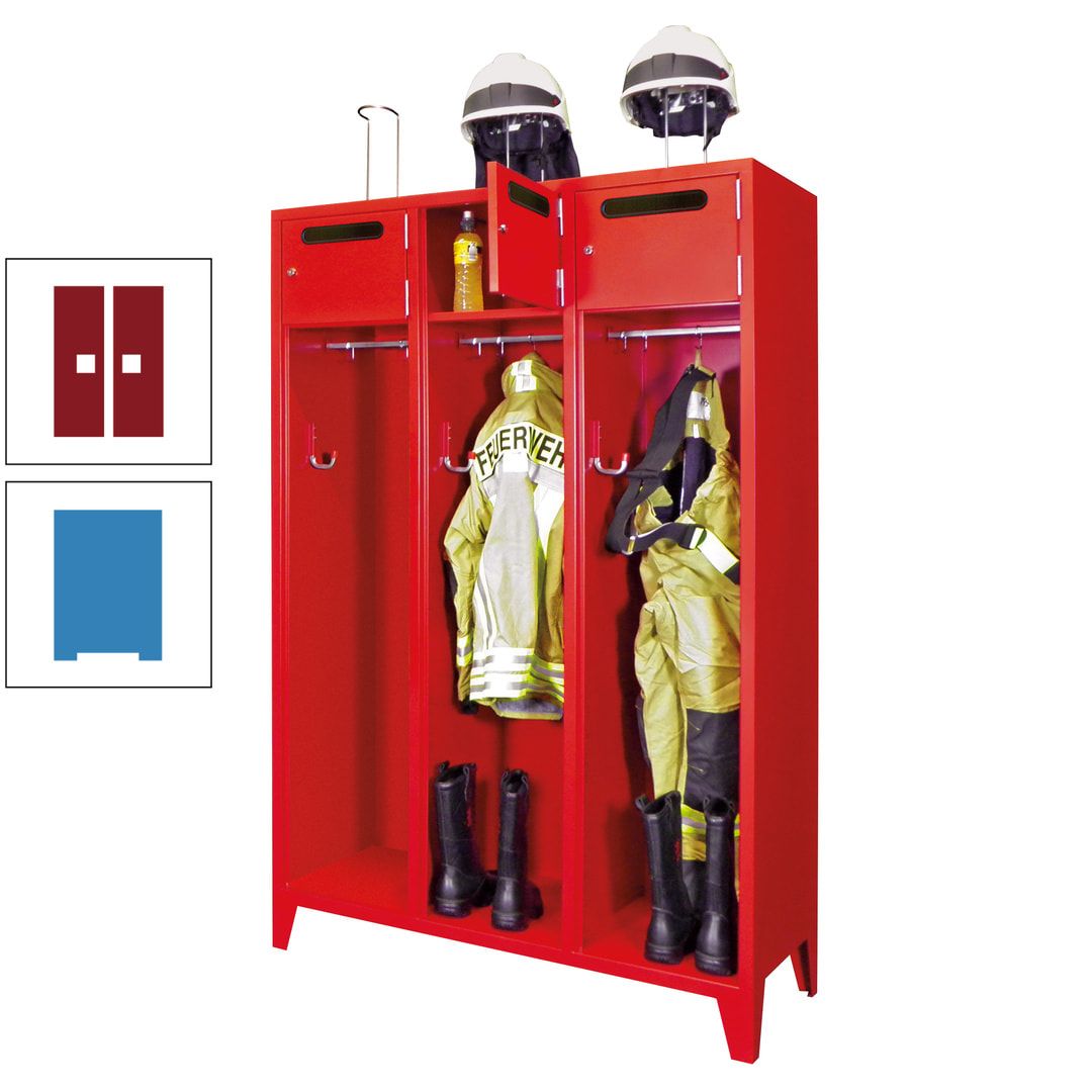 Feuerwehrschrank - 3 Abteile - Ablagefach mit Tür, Einwurfschlitz - 2.100 x 1.230 x 500 mm (HxBxT) - anthrazitgrau