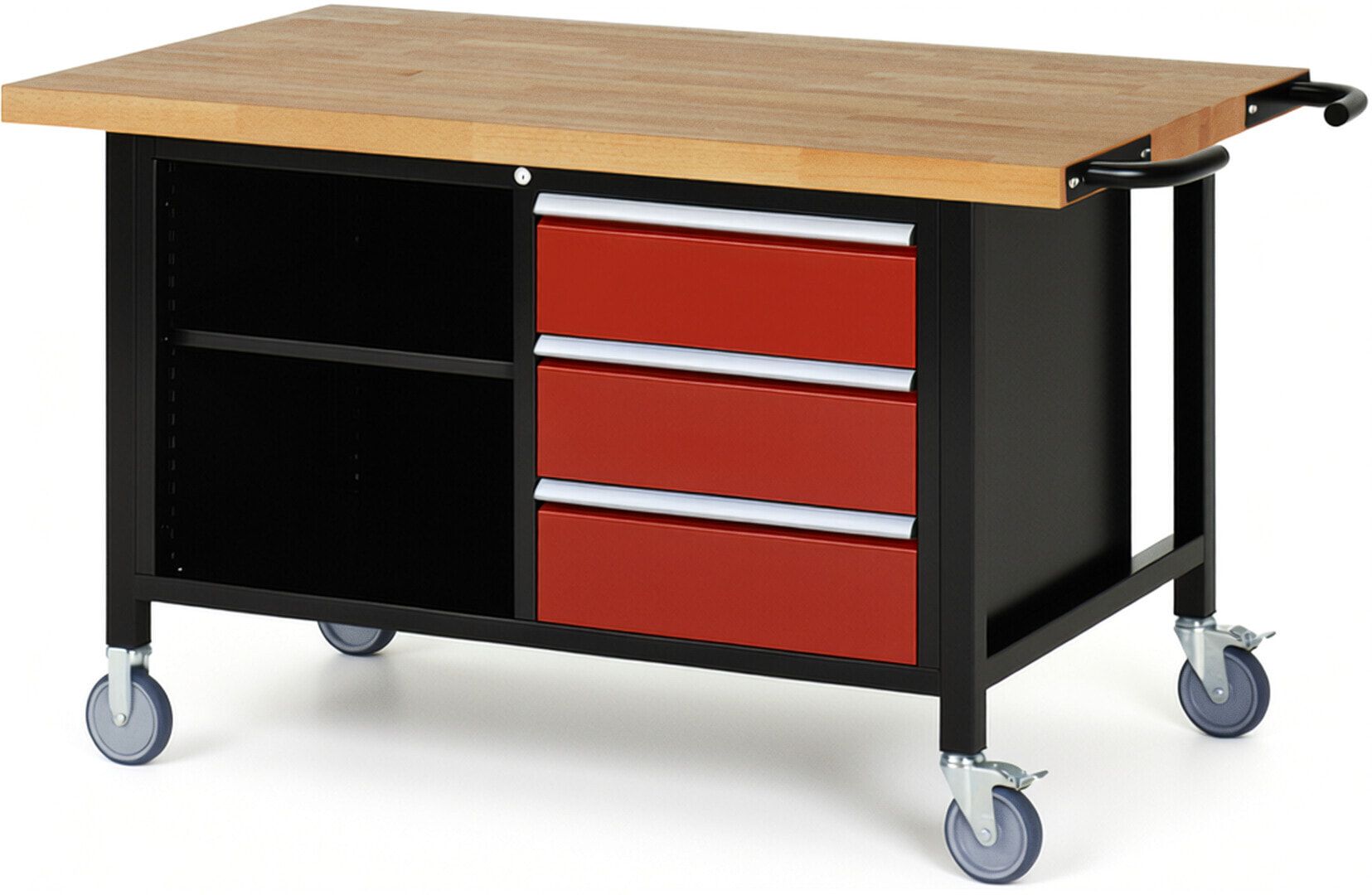 Mobile Werkbank, 2 Ablageböden - 3 Schubladen - Teilauszug - 180:3 - Höhe 880-1.080 mm - 1.500 x 900 mm - 450 kg - Anthrazitgrau