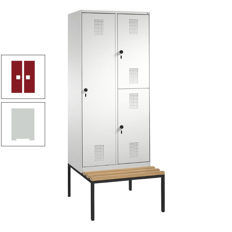 Garderobenschrank, Spind ein- und doppelstöckig Sitzbank, 2 Abteile, 3 Fächer, 2.090 x 800 x 500 mm (HxBxT), Front anthrazitgrau, Korpus anthrazitgrau