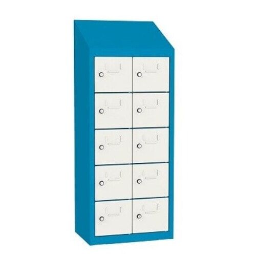 Kantinenschrank, Schließfachschrank, Etikettrahmen, 2 Abteile, 10 Fächer, 1.090 x 430 x 300 mm (HxBxT), Korpus anthrazitgrau, Front anthrazitgrau