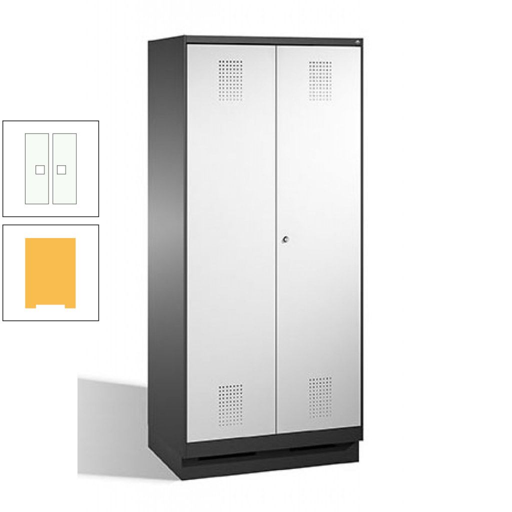 Doppel-Spind, Doppeltüren, Garderobenschrank mit Sockel, 2 Abteile a 400 mm, Korpus anthrazitgrau, Tür anthrazitgrau, 1.800 x 800 x 500 mm (HxBxT)