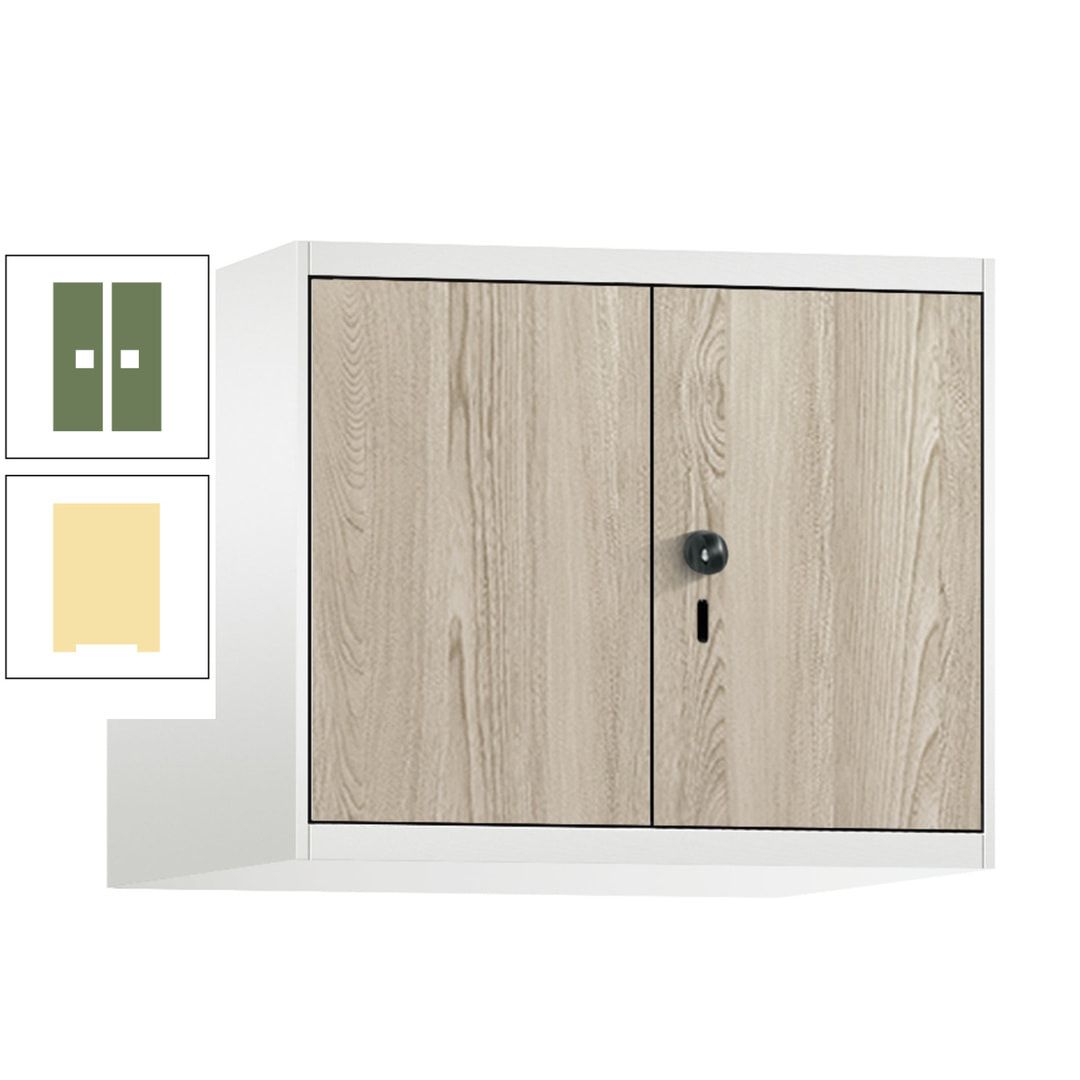 Aufsatzschrank, Schrankaufsatz, Türen paarweise, 2 Fächer a 300 mm, Farbe Pastellgelb, Tür anthrazitgrau , 500 x 600 x 500 mm (HxBxT)