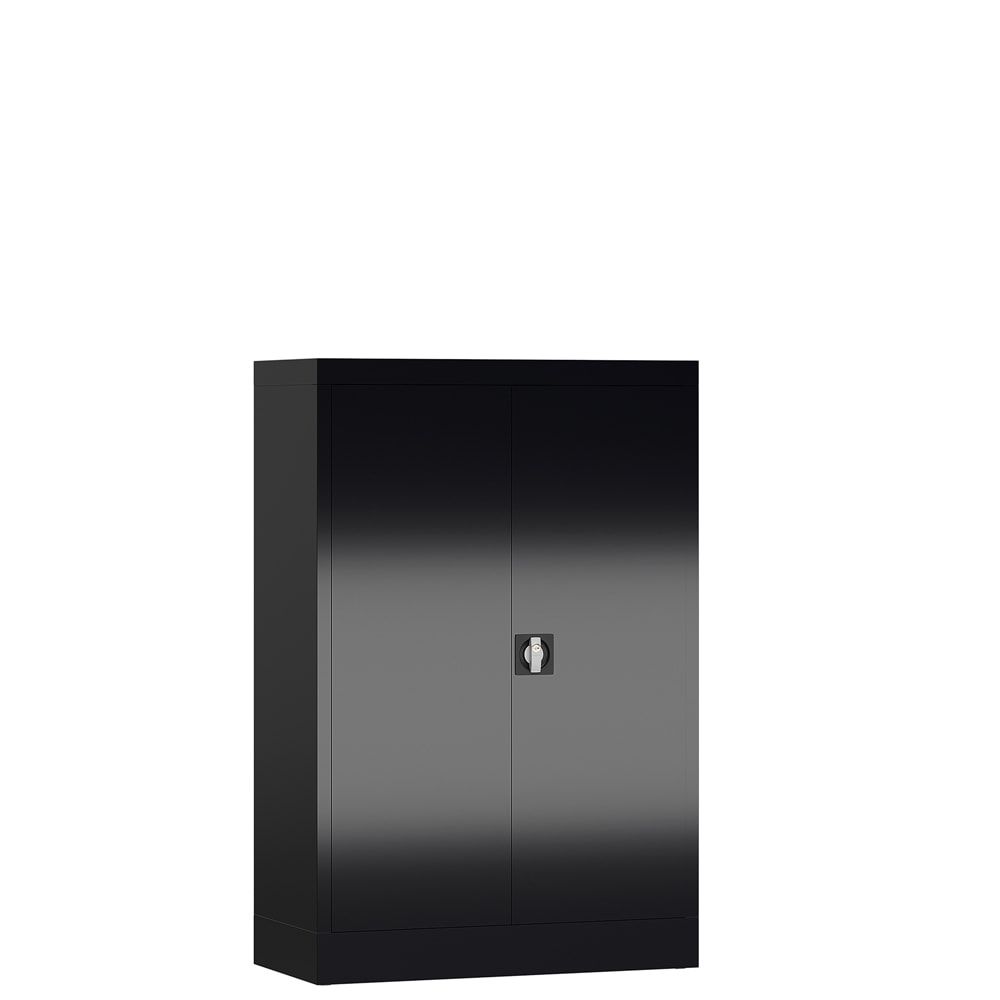 Aktenschrank, Büroschrank, abschließbar, Flügeltüren, 2 Fachböden, 1.200 x 800 x 380 mm (HxBxT), Stahl, Korpus und Türen lichtgrau