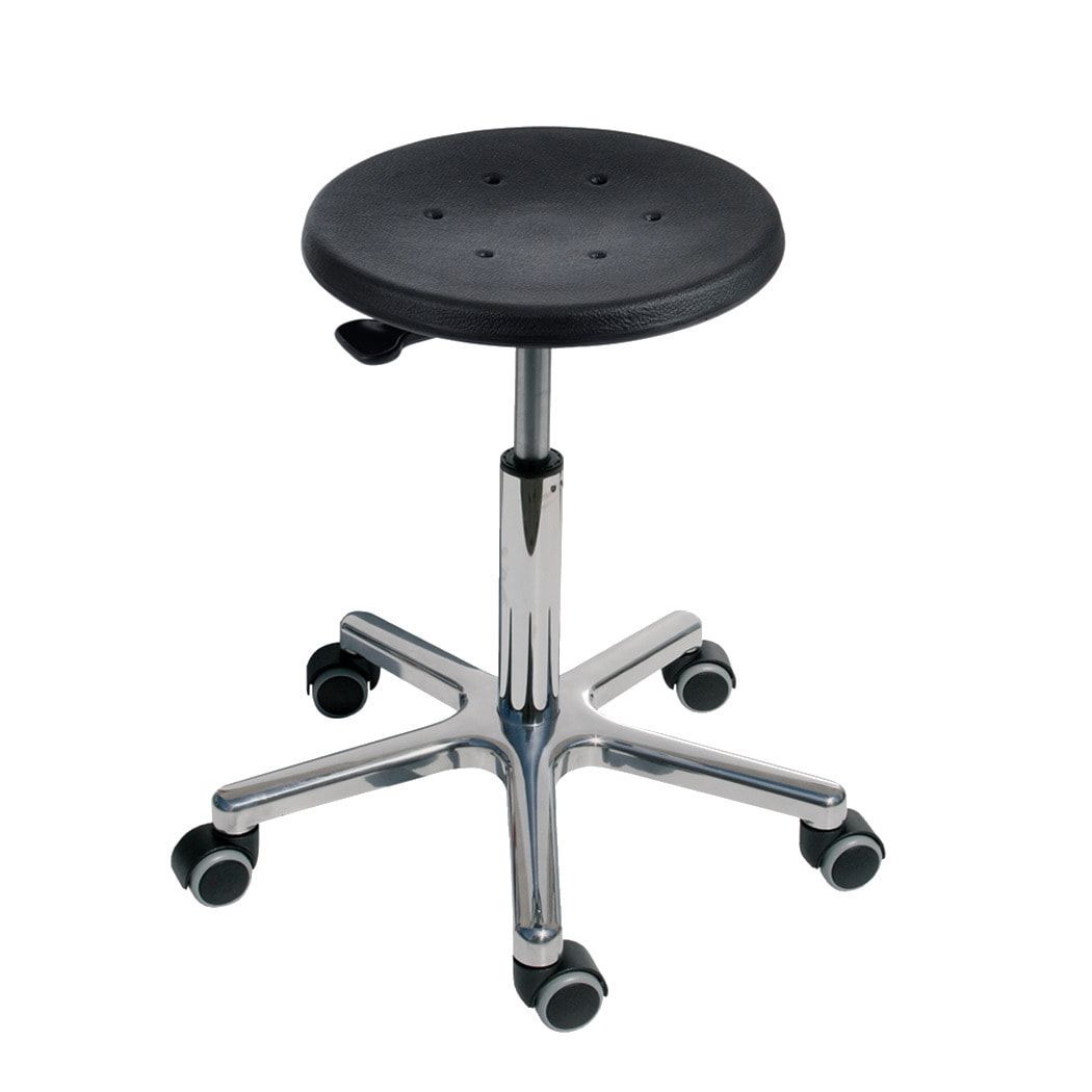 Arbeitshocker - Sitzhöhe 460 - 640 mm - Hebelauslösung - PU schwarz - Aluminium Fußkreuz mit Gleitern