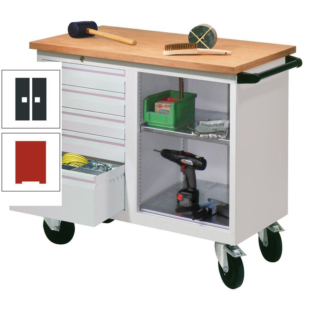 Mobile Werkbank - Werkstattwagen - 915 x 1.090 x 600 mm - 5 Schubladen und Ablagefach - anthrazitgrau