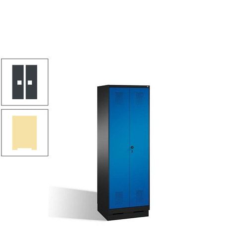 Doppel-Spind, Doppeltüren, Garderobenschrank mit Sockel, 2 Abteile a 300 mm, Korpus anthrazitgrau, Tür anthrazitgrau, 1.800 x 600 x 500 mm (HxBxT)