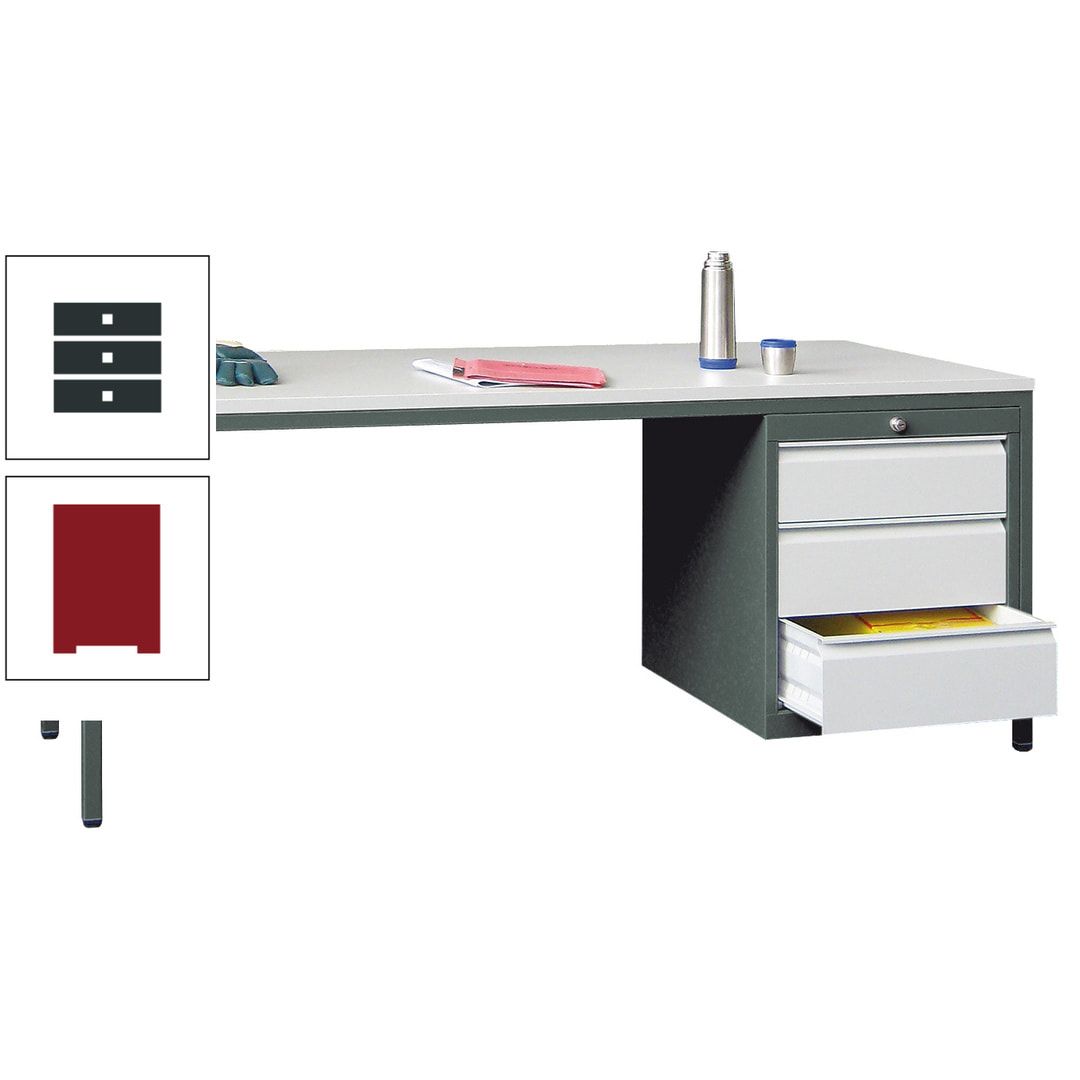 Meisterschreibtisch - 3 Schubladen 150 / 175 mm - 720 x 1.700 x 800 mm (HxBxT) - anthrazitgrau