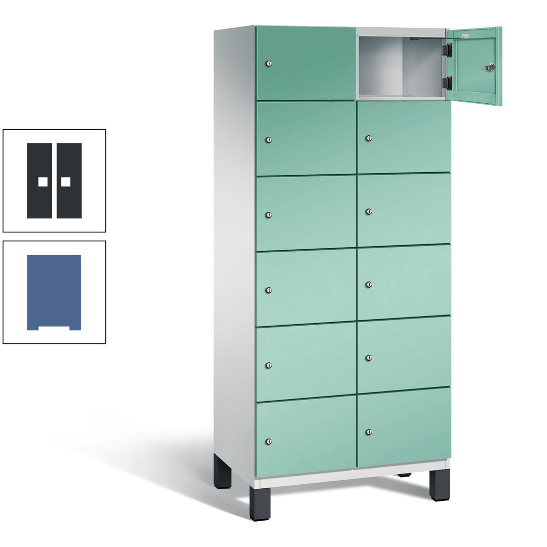 Fächerschrank, Stahlschrank, 12 Fächer, Türöffnungsbegrenzer, Füße, 1.980 x 800 x 525 mm (HxBxT), Korpus anthrazitgrau, Front anthrazitgrau