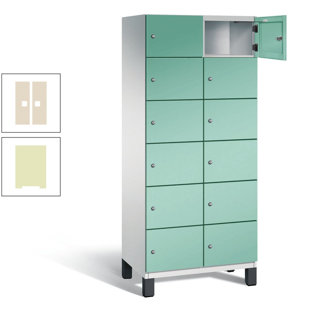 Fächerschrank, Stahlschrank, 12 Fächer, Türöffnungsbegrenzer, Füße, 1.980 x 800 x 525 mm (HxBxT), Korpus anthrazitgrau, Front anthrazitgrau