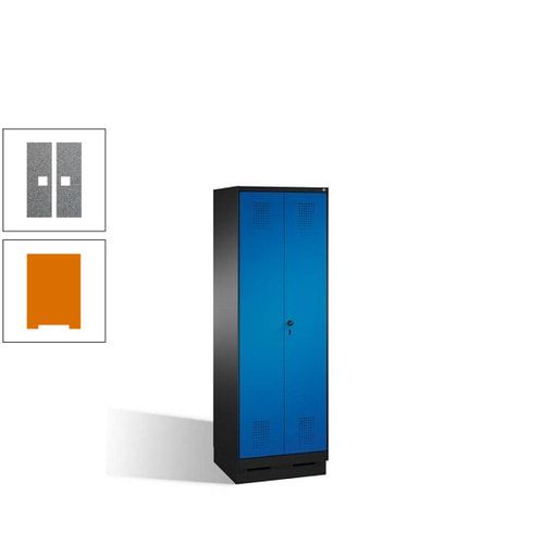 Doppel-Spind, Doppeltüren, Garderobenschrank mit Sockel, 2 Abteile a 300 mm, Korpus anthrazitgrau, Tür anthrazitgrau, 1.800 x 600 x 500 mm (HxBxT)