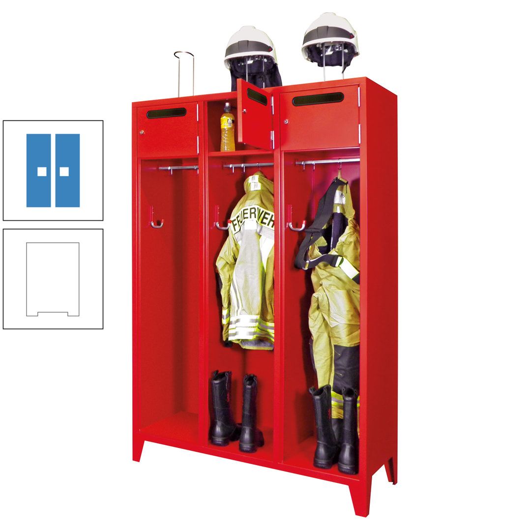 Feuerwehrschrank - 3 Abteile - Ablagefach mit Tür, Einwurfschlitz - 2.100 x 1.230 x 500 mm (HxBxT) - anthrazitgrau