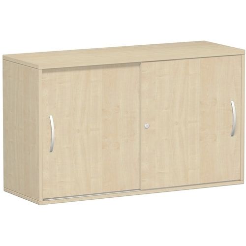 Anstell-Schiebetürenschrank, Stellfüße, 2 Ordnerhöhen, Fachboden, 720 x 1.200 x 425 mm (HxBxT), Korpus Ahorn, Front Buche