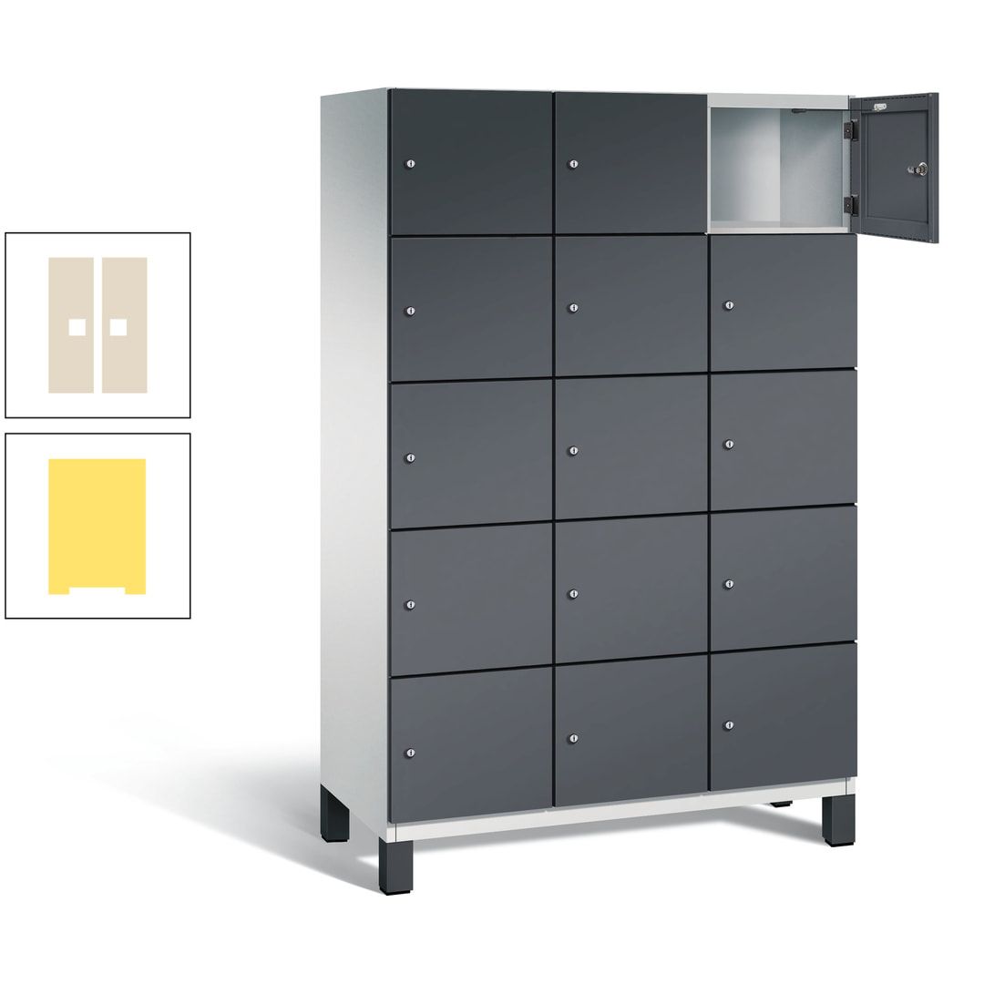 Fächerschrank, Stahlschrank, 15 Fächer, Türöffnungsbegrenzer, Füße, 1.980 x 1.200 x 525 mm (HxBxT), Korpus anthrazitgrau, Front anthrazitgrau