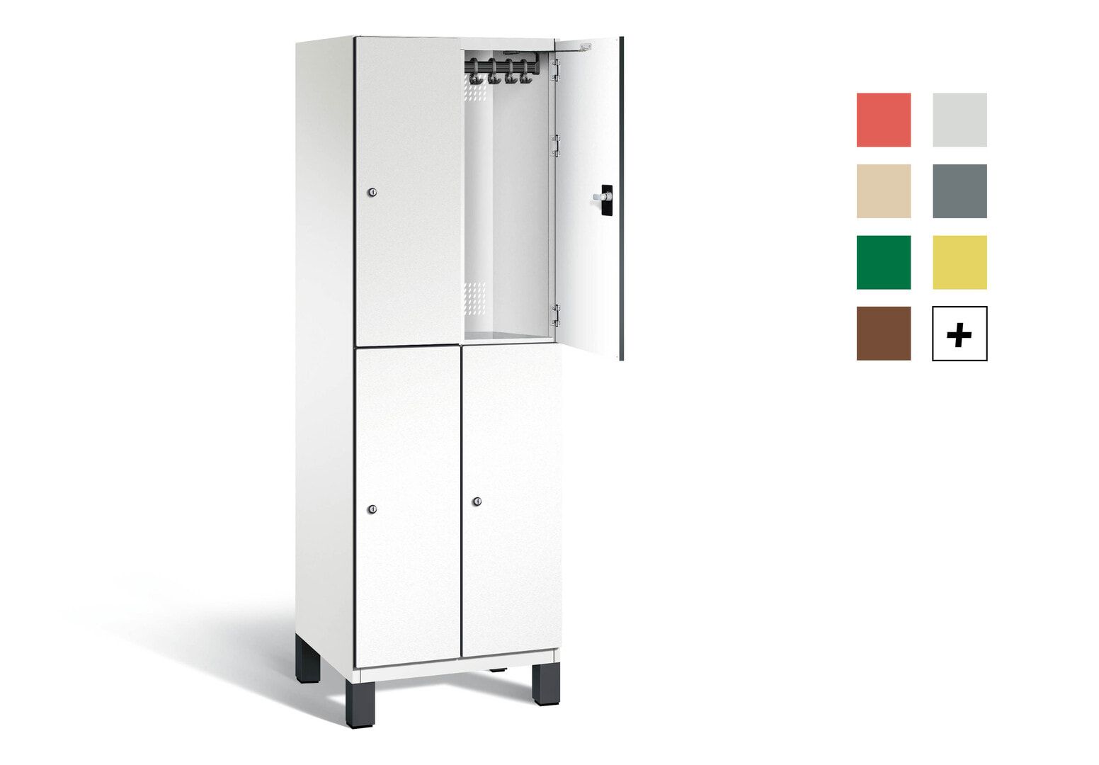 Fächerschrank, Stahlschrank, doppelstöckig, 4 Fächer, Füße, Korpus anthrazitgrau, Tür anthrazitgrau, 1.980 x 600 x 525 mm (HxBxT)