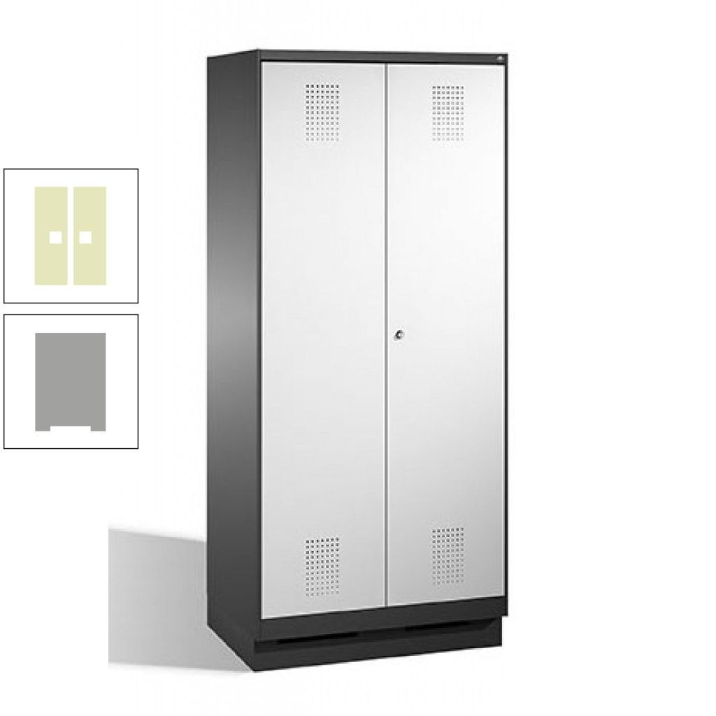 Doppel-Spind, Doppeltüren, Garderobenschrank mit Sockel, 2 Abteile a 400 mm, Korpus anthrazitgrau, Tür anthrazitgrau, 1.800 x 800 x 500 mm (HxBxT)