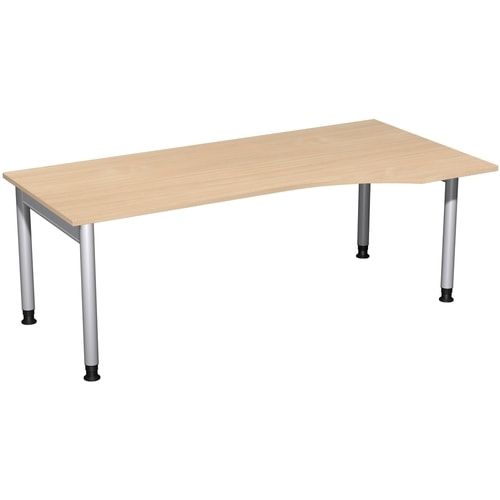 Eckschreibtisch, Ecke rechts, Füße einseitig verkürzt, 4-Fuß Pro, höhenverstellbar, 680-800 x 1.600 x 1.000 mm (HxBxT), Dekor Ahorn