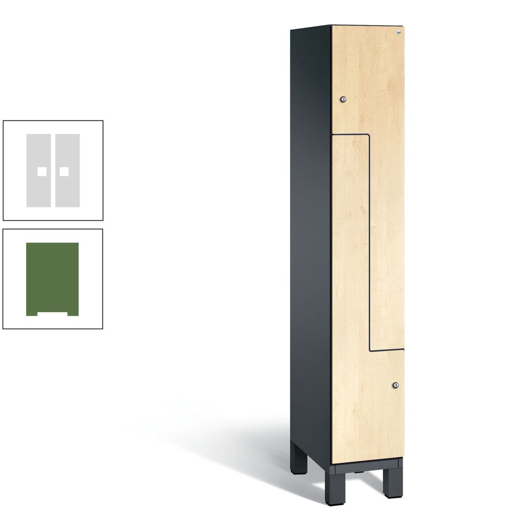 Z-Garderobenspind mit Füßen, 2 Personen, 1.980 x 300 x 525 mm (HxBxT), Korpus anthrazitgrau, Tür anthrazitgrau