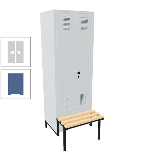 Doppel-Spind, Garderobenschrank, Buche Sitzbank integriert, 2 Abteile a 400 mm, Korpus anthrazitgrau, Tür anthrazitgrau, 1.850 x 800 x 815 mm (HxBxT)
