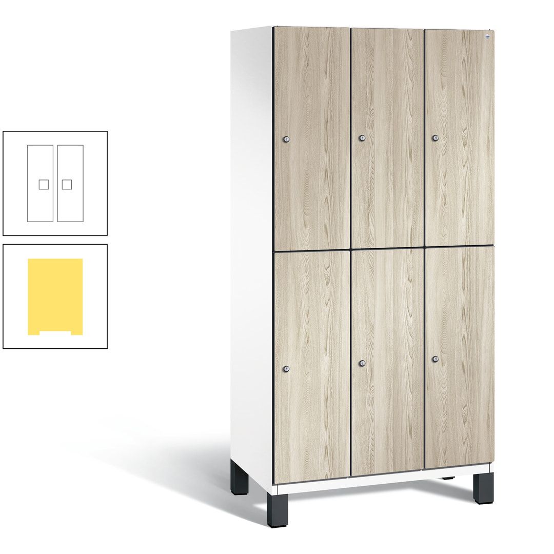 Fächerschrank, Garderobenschrank, mit Füßen, 3 Abteile, 1.980 x 900 x 525 mm (HxBxT), Korpus anthrazitgrau, Tür Donau-Ahorn