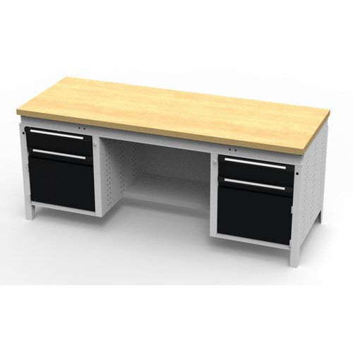 OTTOKIND Werkbank - bündige Arbeitsplatte - 850 x 1.695 x 750 mm (HxBxT) - 2 Schubladen - 2 Schränke - lichtgrau