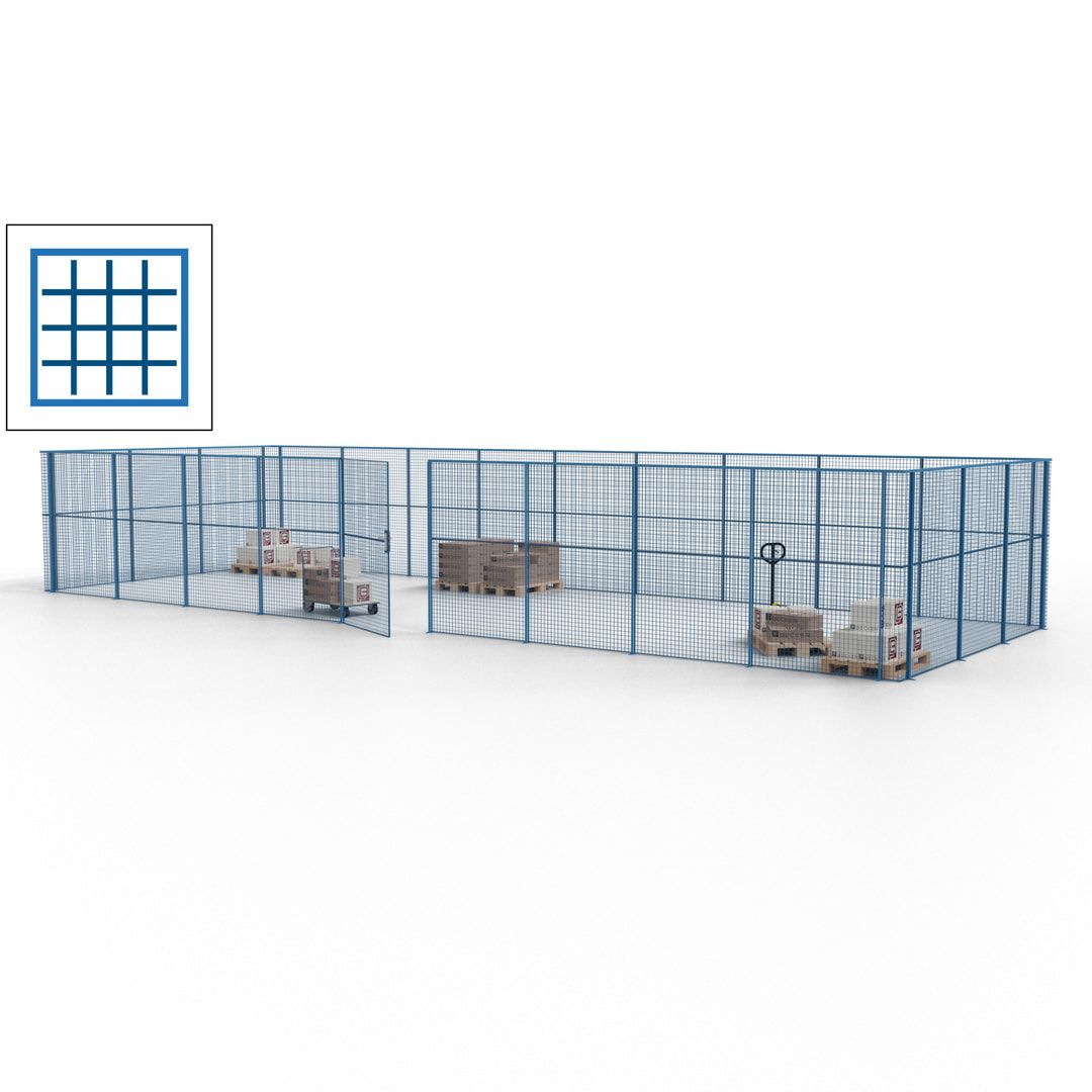 Maschinen Schutzgitter - Hallentrennwand - Sicherheitszaun - Tür - 36 m - 2.200 x 13.900 x 4.900 mm (HxBxT) - enzianblau