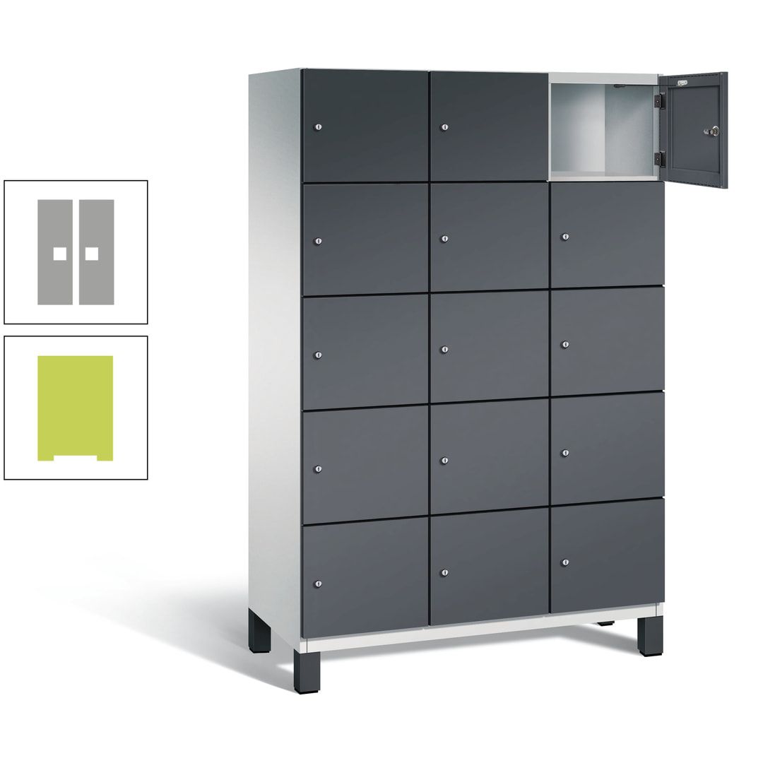 Fächerschrank, Stahlschrank, 15 Fächer, Türöffnungsbegrenzer, Füße, 1.980 x 1.200 x 525 mm (HxBxT), Korpus anthrazitgrau, Front anthrazitgrau