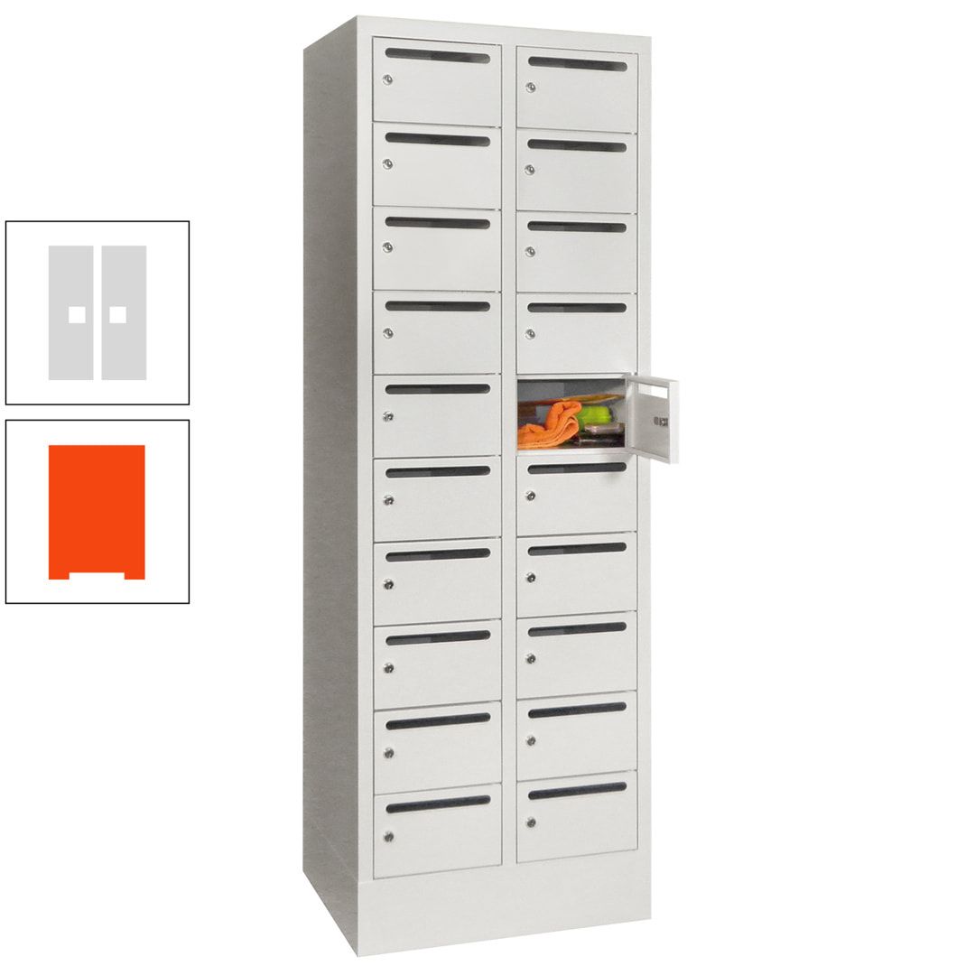 Postverteilerschrank, Schließfachschrank, 2 Abteile a 300 mm, 20 Fächer, 1.850 x 600 x 500 mm (HxBxT), Korpus anthrazitgrau, Front anthrazitgrau