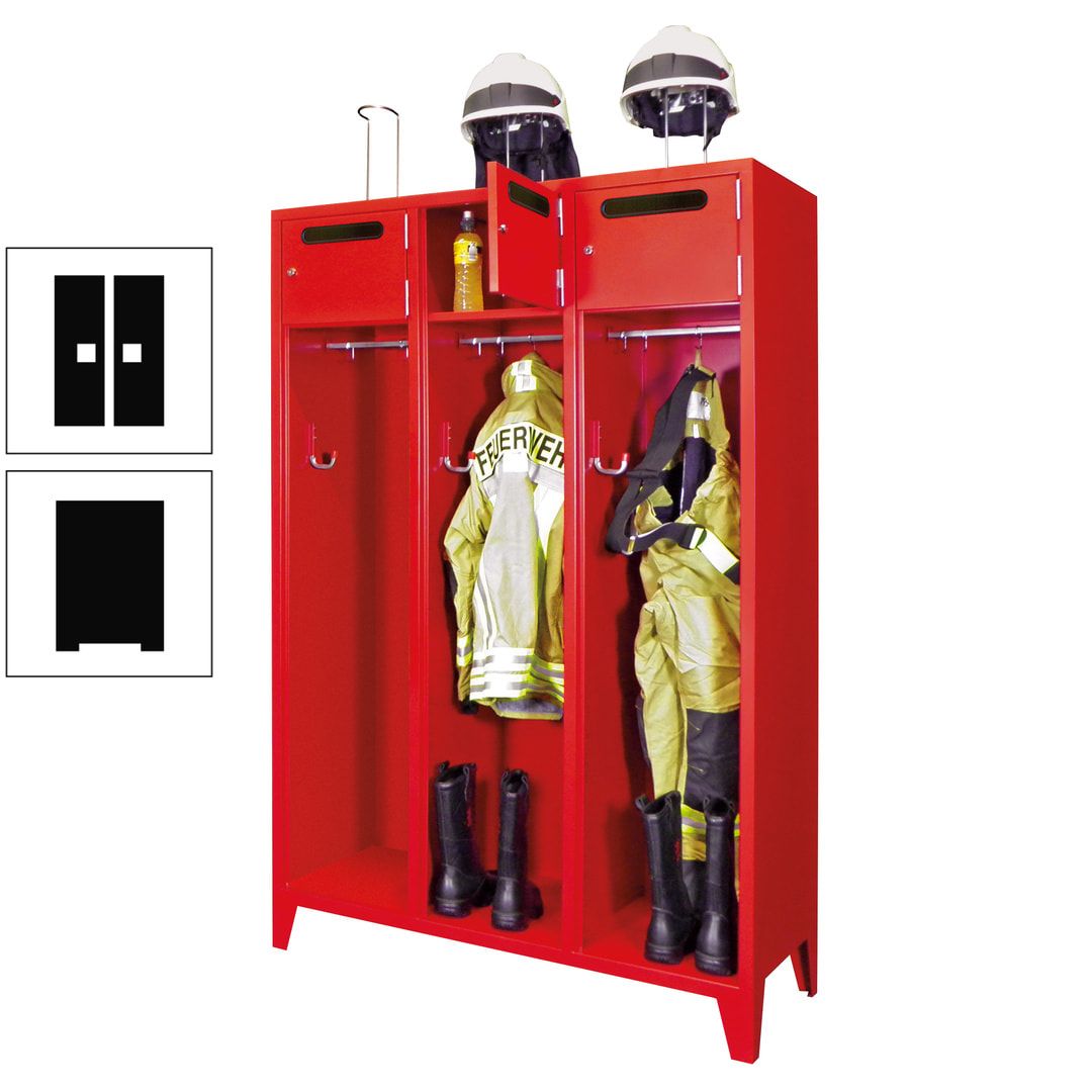 Feuerwehrschrank - 3 Abteile - Ablagefach mit Tür, Einwurfschlitz - 2.100 x 1.230 x 500 mm (HxBxT) - anthrazitgrau