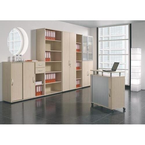 Büroregal, System Flex, höhenjustierbare Standfüße, 3 OH, Dreischichtfeinspanplatte, Melaminharzbeschichtung, 400 x 400 x 1.104 mm (HxBxT), Ahorn