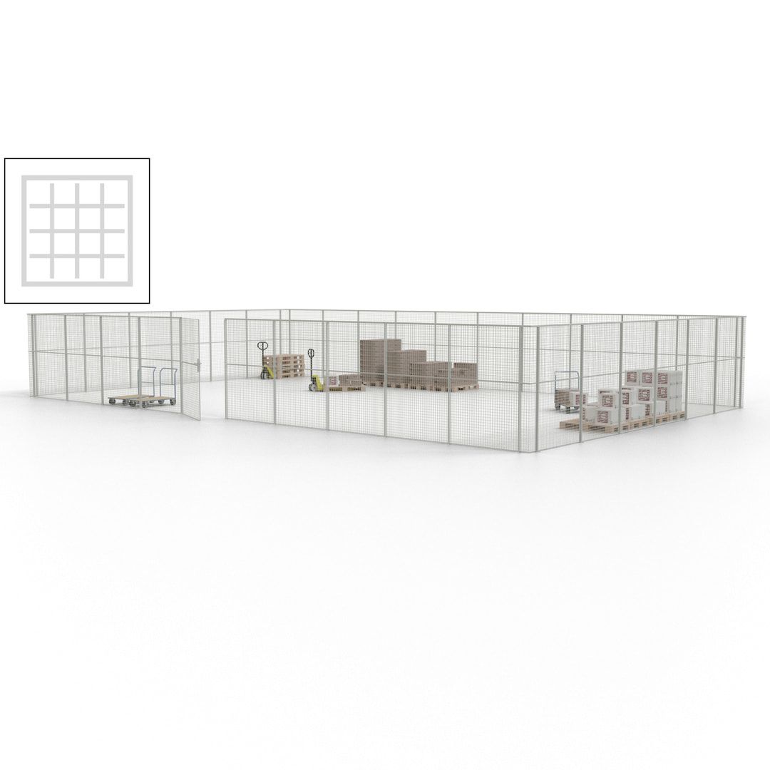 Maschinen Schutzgitter - Hallentrennwand - Sicherheitszaun - Tür - 48 m - 2.200 x 15.400 x 9.400 mm (HxBxT) - enzianblau