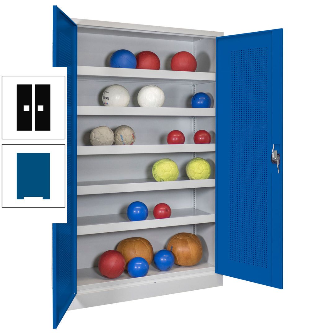 Ballschrank - Lochfeldtüren - 5 Böden - 1.950x1.200x500 mm (HxBxT) - anthrazitgrau